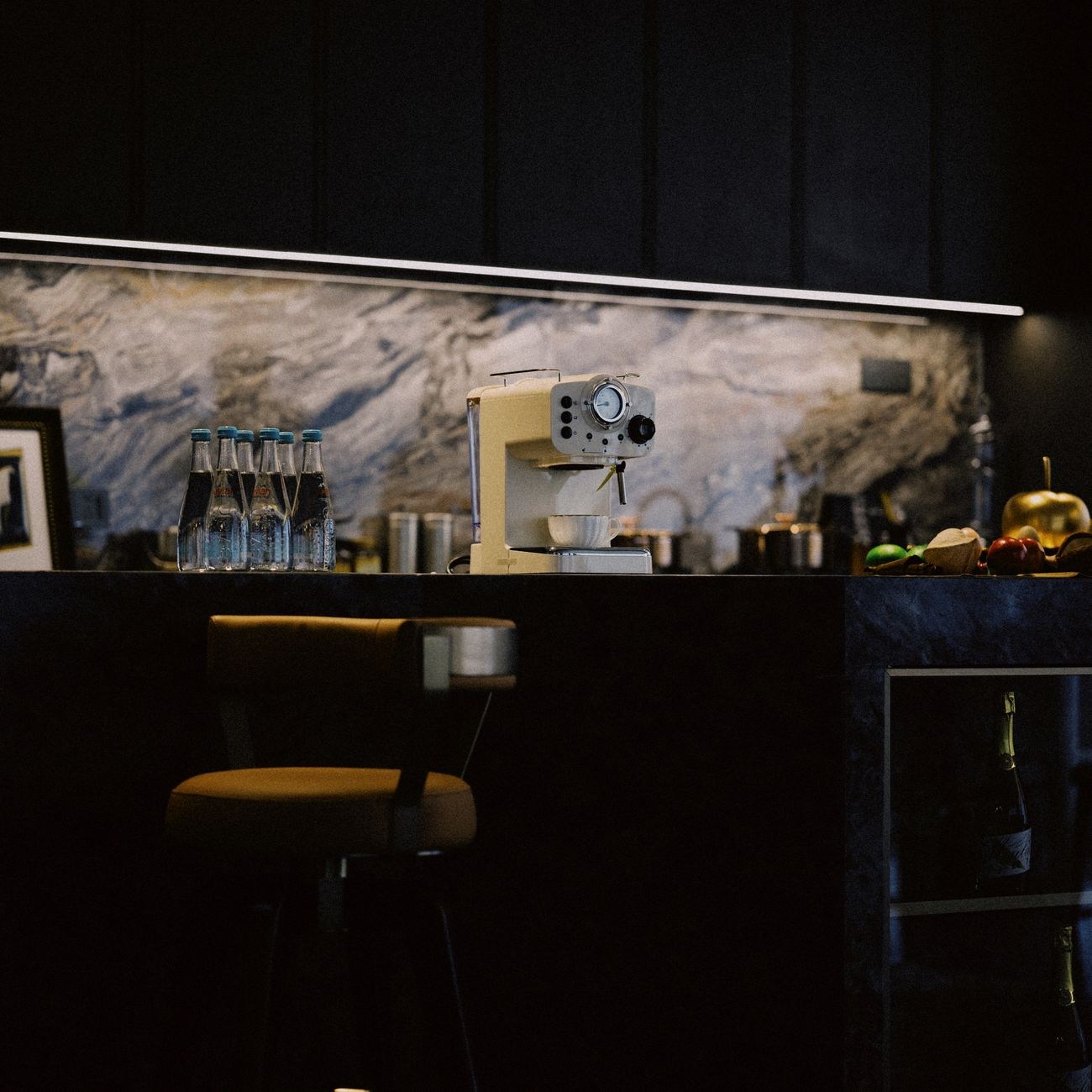 Dockyard Social room-selection lobby on a concrete surface under warm stage lighting